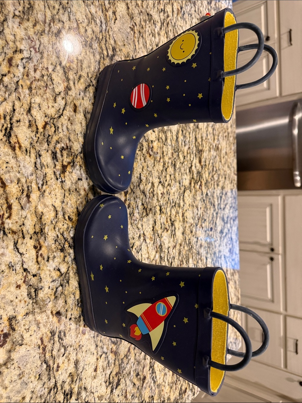 Cat & Jack Navy Rain Boots with Bright Yellow Lining